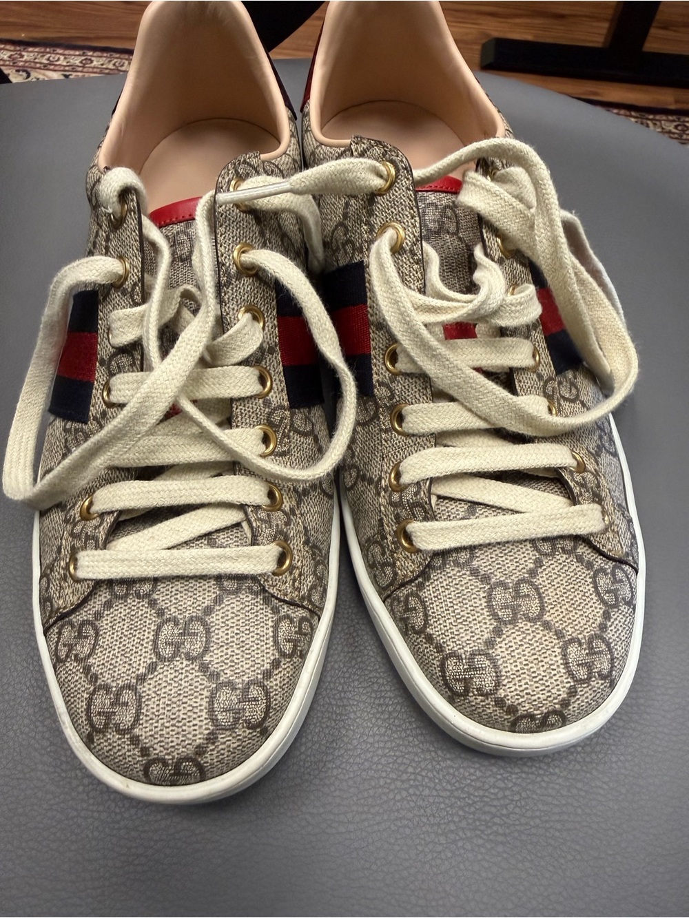Gucci GG Supreme Canvas Web Stripe Sneakers - Beige/Red/Blue